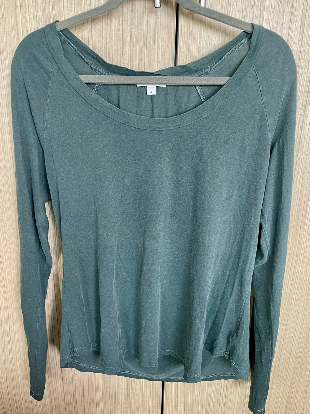 James Perse Long Sleeve Scoop Neck Top - Green